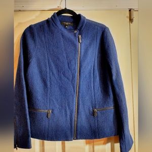 Talbots Boiled Wool zip front jacket Womens 10 Petite Classic Blue